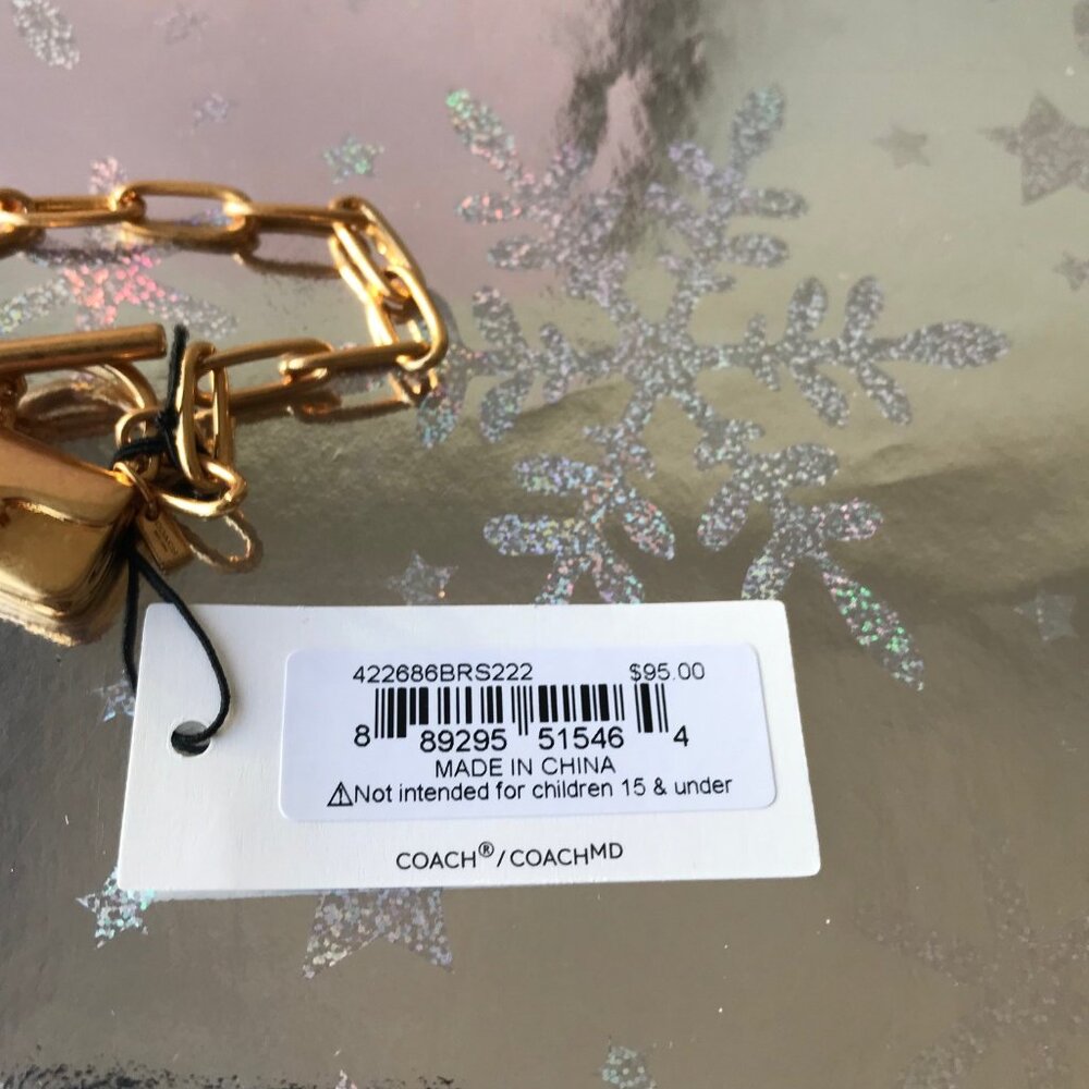 COACH MINI TABBY HANDBAG CHARM Matte Gold Tone Brass  Chain Bracelet  NWT - Picture 9 of 9